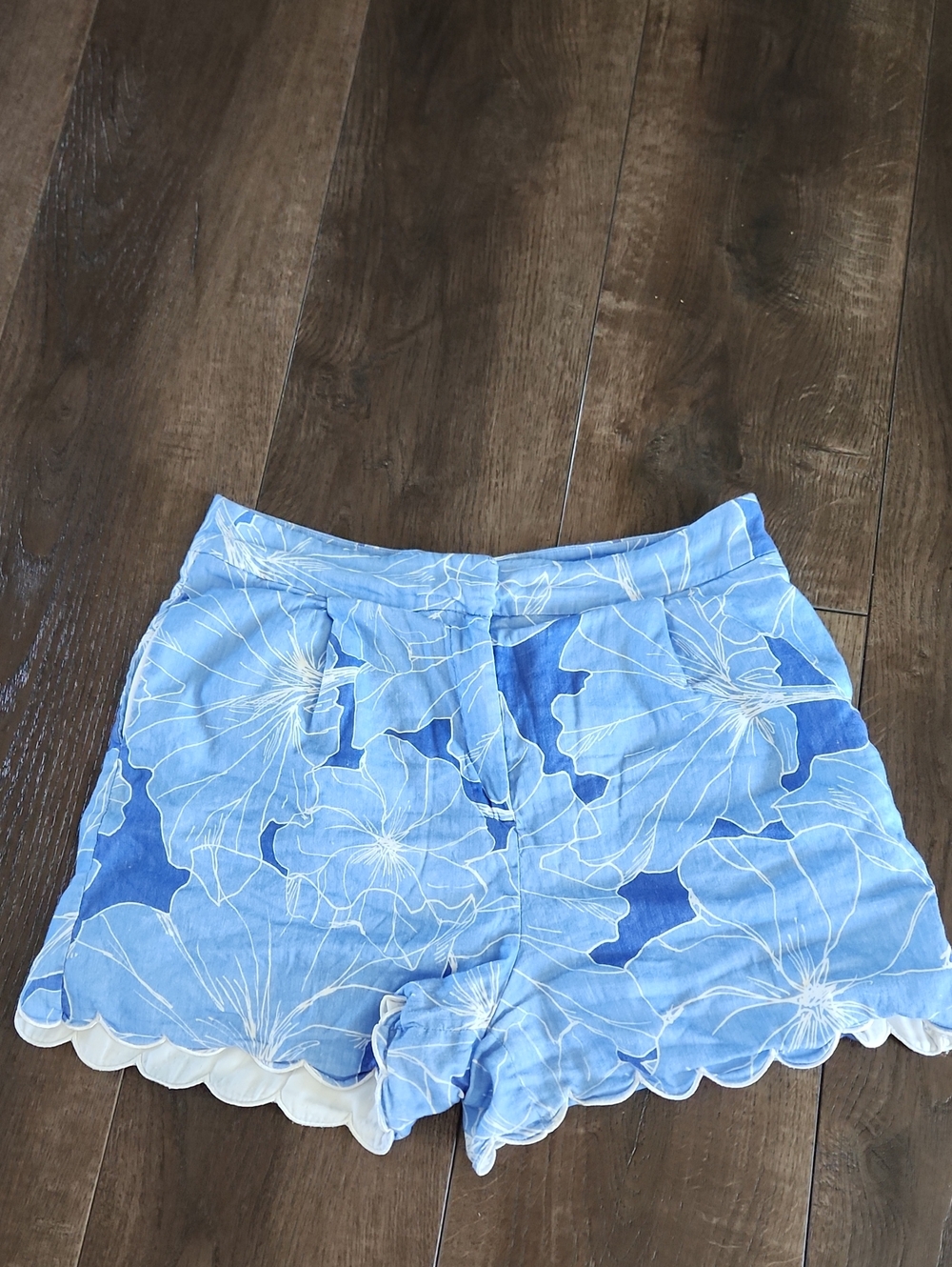 Milly Casey Waterlilly  Light Blue Floral High Waist Shorts Sz 12